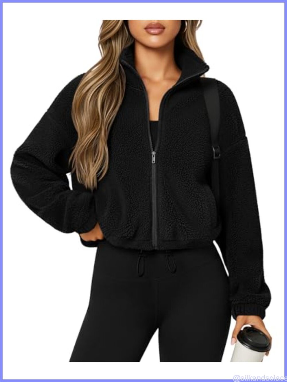 Women's Cropped Fleece Jacket Sherpa Zip Up Sweatshirt